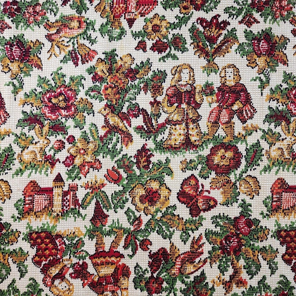 Vintage Woven Jacquard Tapestry Upholstery Fabric French Country Castle Floral